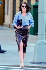 KATIE HOLMES in a Leather Skirt Out in New York 03/14/2019