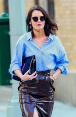 KATIE HOLMES in a Leather Skirt Out in New York 03/14/2019