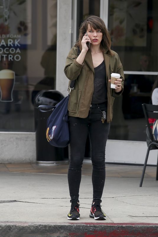 MILLA JOVOVICH Out for Coffee in Los Angeles 03/19/2019