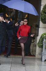NINA DOBREV in Short Skirt Leaves Her Hotel in Paris 03/04/2019