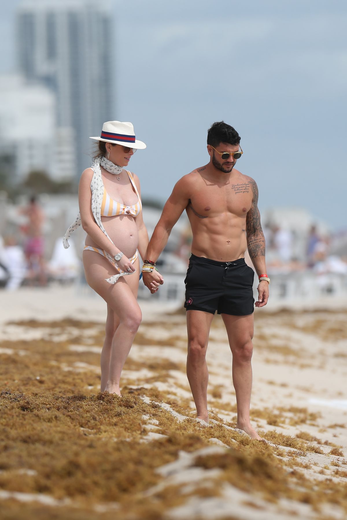 Pregnant CHLOE MELAS in Bikini at a Beach in Miami 03/08/2019. 