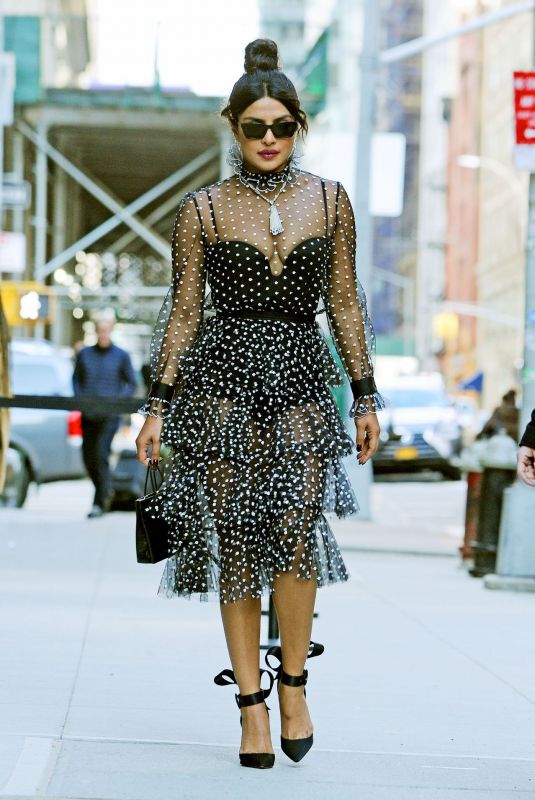 PRIYANKA CHOPRA in a Polka Dot Dress Out in New York 03/19/2019