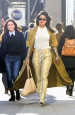 PRIYANKA CHOPRA in Snakeskin Pants and Gold Coat Out in New York 03/19/2019