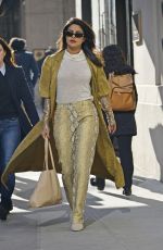 PRIYANKA CHOPRA in Snakeskin Pants and Gold Coat Out in New York 03/19/2019