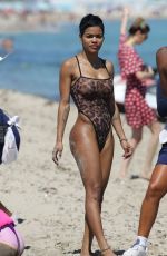 TEYANA TAYLOR in Swimsuit at a Beach in Miami 03/02/2019