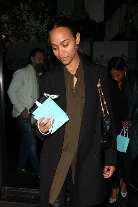 ZOE SALDANA Leaves Mr Chow in Beverly Hills 03/29/2019