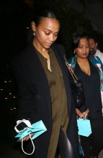 ZOE SALDANA Out for Dinner at Madeo in Beverly Hills 03/29/2019