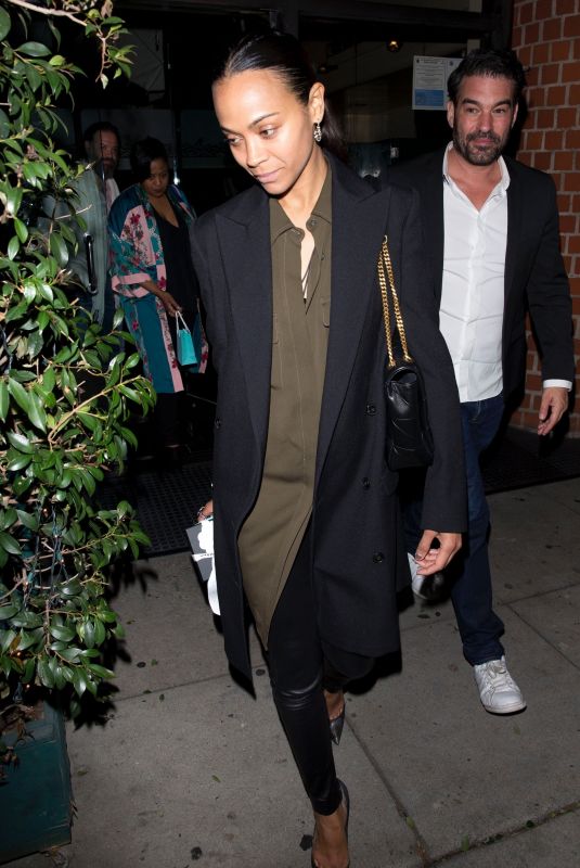 ZOE SALDANA Out for Dinner at Madeo in Beverly Hills 03/29/2019