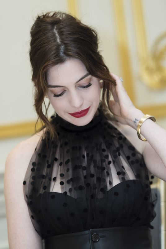 ANNE HATHAWAY at The Hustle Press Conference in New York 04/28/2019