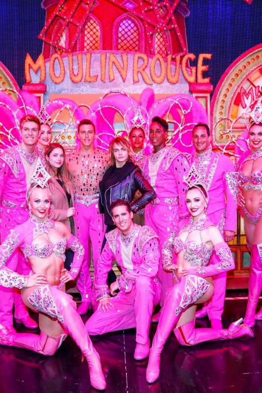 CARA DELEVINGNE and ASHLEY BENSON Poses with Moulin Rouge Dancers in Paris 04/09/2019