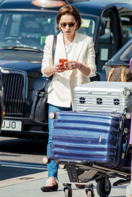 EMILIA CLARKE at Heathrow Airport in London 04/22/2019