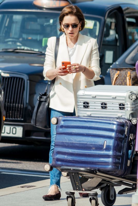 EMILIA CLARKE at Heathrow Airport in London 04/22/2019