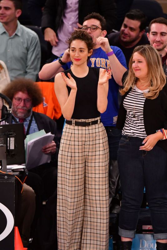 EMMY ROSSUM at Detroit Pistons vs New York Knicks Game at Madison Square Garden 04/10/2019