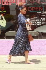 EVA MENDES in Polka Dot Dress Out in Los Angeles 04/26/2019