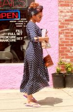 EVA MENDES in Polka Dot Dress Out in Los Angeles 04/26/2019