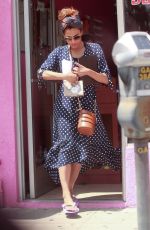 EVA MENDES in Polka Dot Dress Out in Los Angeles 04/26/2019