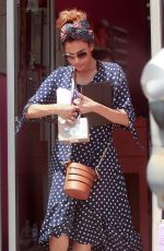 EVA MENDES in Polka Dot Dress Out in Los Angeles 04/26/2019