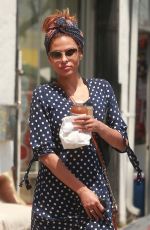 EVA MENDES in Polka Dot Dress Out in Los Angeles 04/26/2019