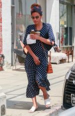 EVA MENDES in Polka Dot Dress Out in Los Angeles 04/26/2019