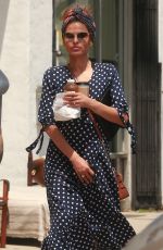 EVA MENDES in Polka Dot Dress Out in Los Angeles 04/26/2019