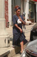 EVA MENDES in Polka Dot Dress Out in Los Angeles 04/26/2019