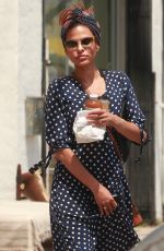 EVA MENDES in Polka Dot Dress Out in Los Angeles 04/26/2019