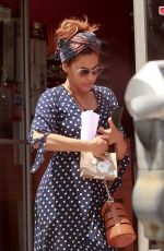 EVA MENDES in Polka Dot Dress Out in Los Angeles 04/26/2019