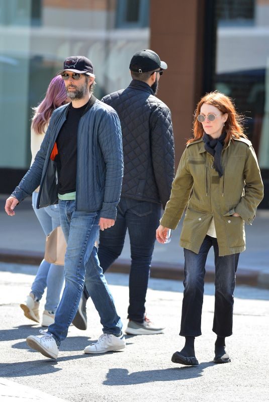 JULIANNE MOORE and Bart Freundlich Out Check New Tesla in New York 04/07/2019