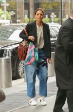 KATIE HOLMES Arrives at Her Apartment in New York 04/25/2019