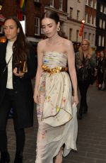 LILY COLLINS Out and About in London 04/29/2019
