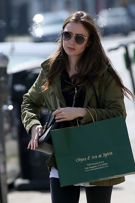 LILY COLLINS Out Shopping in Hollywood 04/14/2019