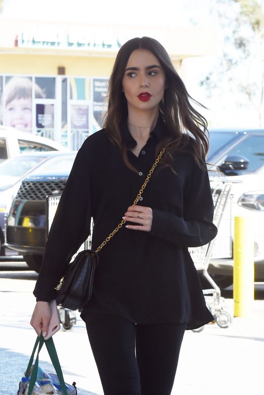 LILY COLLINS Shopping at Whole Foods in West Hollywood 04/18/2019