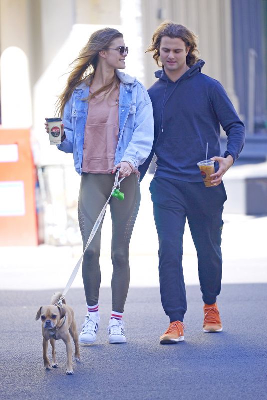 NINA AGDAL and Jack Brinkley with Their Dog Out in New York 04/24/2019