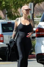 Pregnant AMBER ROSE in Tights at Cheesecake Factory in Los Angeles 04/24/2019