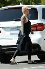 Pregnant AMBER ROSE in Tights at Cheesecake Factory in Los Angeles 04/24/2019