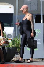 Pregnant AMBER ROSE in Tights at Cheesecake Factory in Los Angeles 04/24/2019