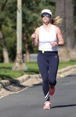 REESE WITHERSPOON Out Jogging in Brentwood 03/31/2019