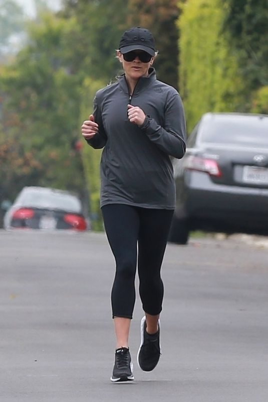 REESE WITHERSPOON Out Jogging in Brentwood 04/20/2019