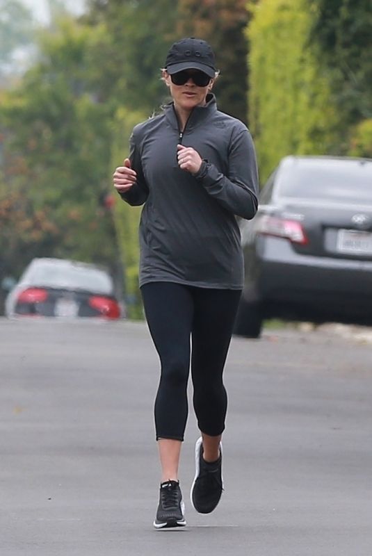 REESE WITHERSPOON Out Jogging in Brentwood 04/20/2019