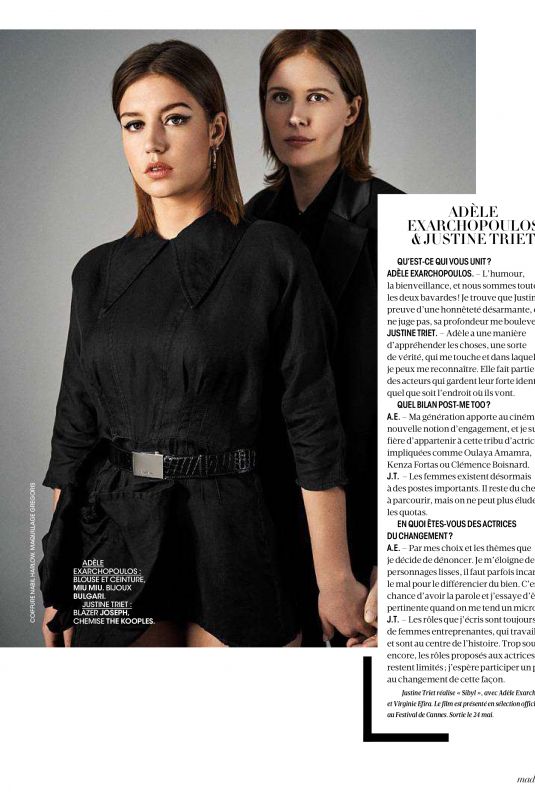 ADELE EXARCHOPOULOS and Justine Triet in Madame Figaro, May 2019