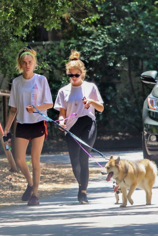 ASHLEY BENSON and CARA DELEVINGNE Out with Their Dogs in Studio City 05/29/2019