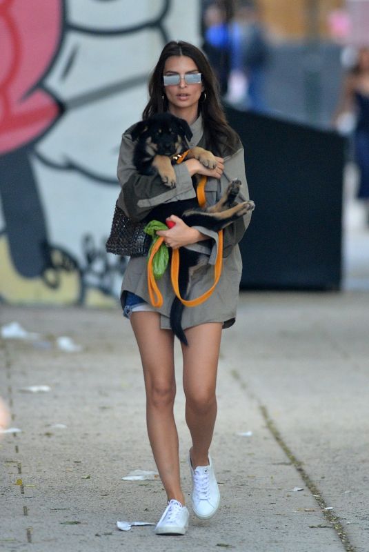 EMILY RATAJKOWSKI Carrying Her Dog Out in New York 05/24/2019