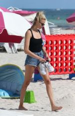 HAILEY CLAUSON in Denim Shorts on the Beach in Miami 05/09/2019
