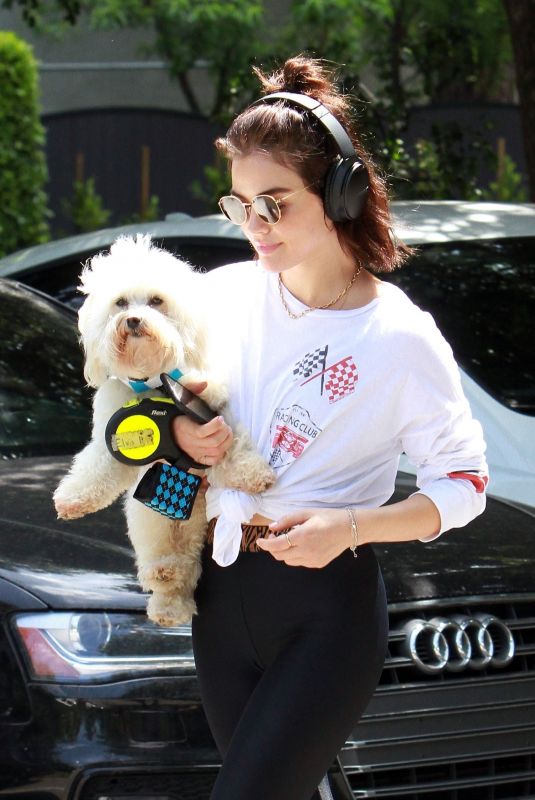 LUCY HALE Out with Her Dog in Los Angeles 05/01/2019