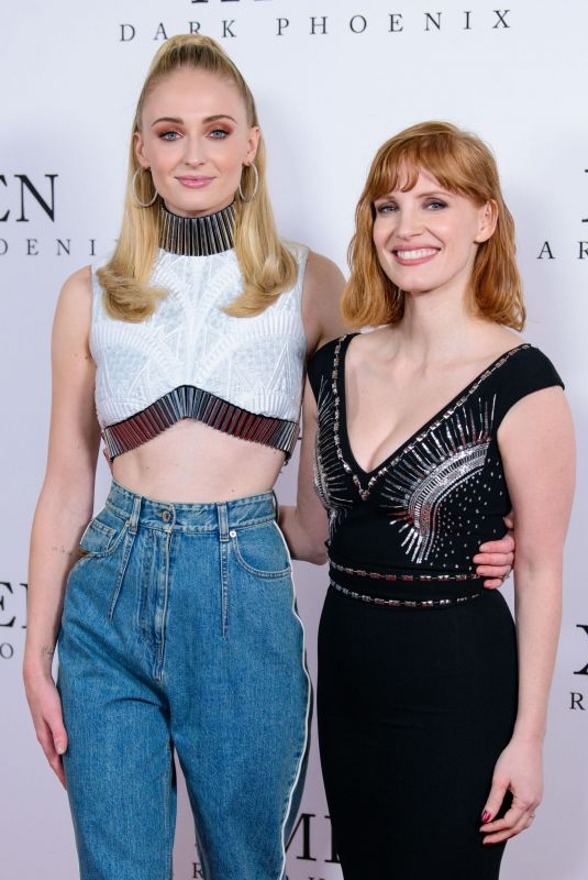 SOPHIE TURNER and JESSICA CHASTAIN at Dark Phoenix Fan Photocall in London 05/22/2019