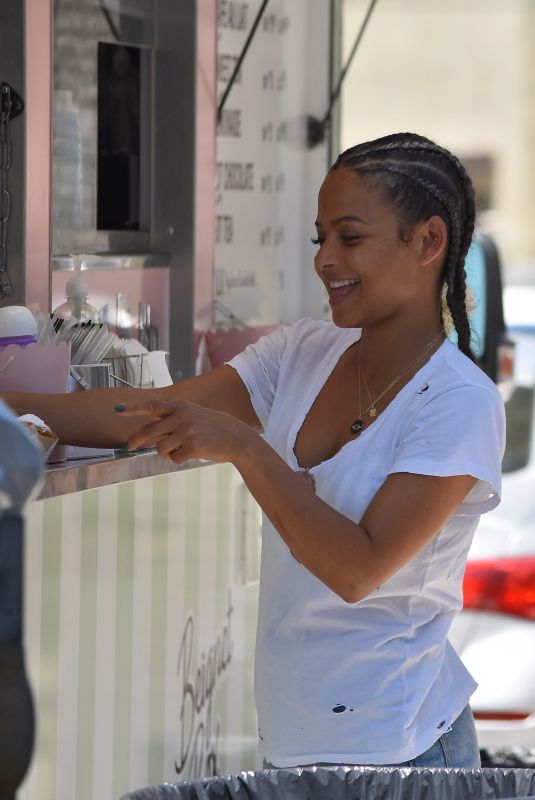 CHRISTINA MILIAN in Denim Cutoff at Her Beignet Box Mobile Unit in Studio City 06/12/2019