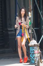 EMILY RATAJKOWSKI in Denim Shorts Out with Her Dog in New York 06/05/2019
