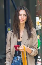 EMILY RATAJKOWSKI in Denim Shorts Out with Her Dog in New York 06/05/2019