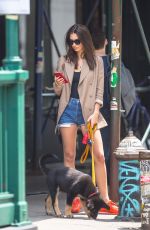 EMILY RATAJKOWSKI in Denim Shorts Out with Her Dog in New York 06/05/2019