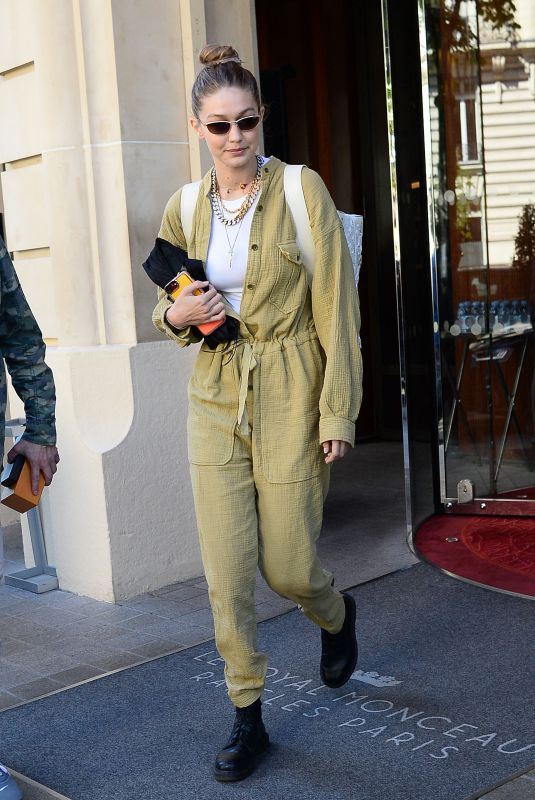 GIGI HADID Leaves Her Hotel in Paris 06/22/2019